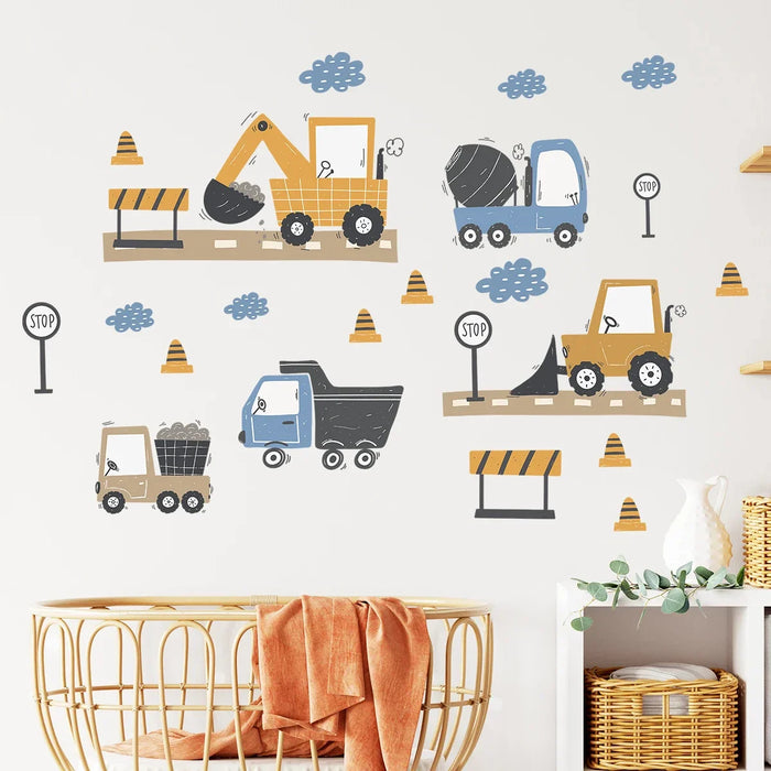 Adorable Construction Truck Wall Stickers For Kids Room