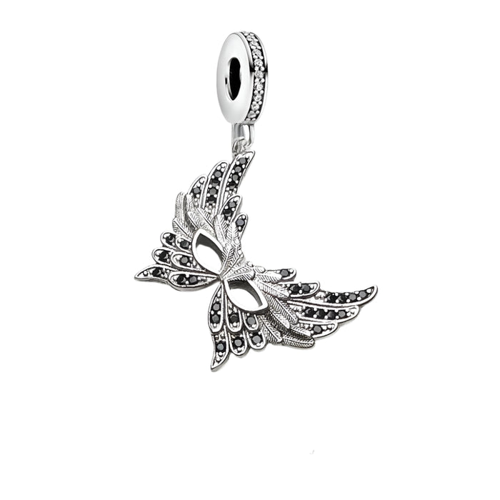 925 Sterling Silver Feather Mask Pendant Halloween Charm For Women
