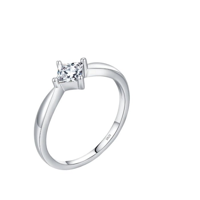 925 Sterling Silver Dazzling Square Moissanite Ringfine Jewelry For Women