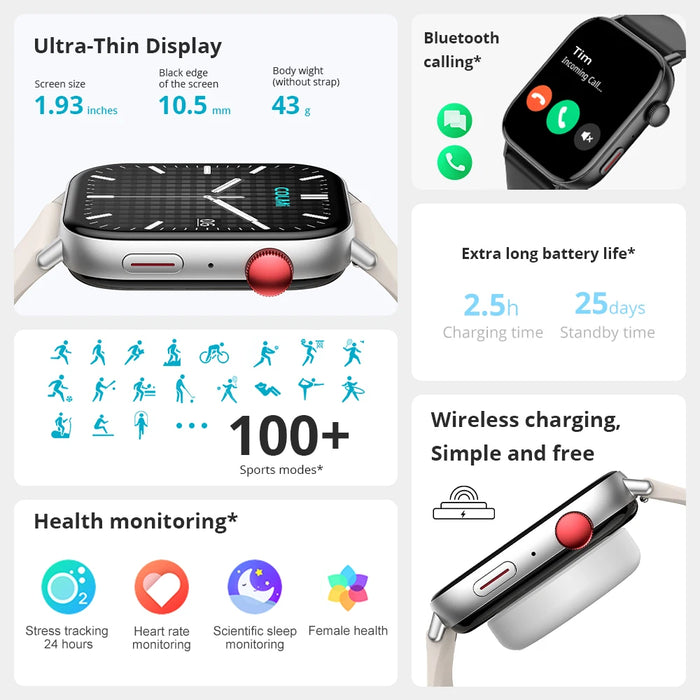 Unisex 1.93 Inch Large Hd Smartwatch With Voice Calling And Health Tracking