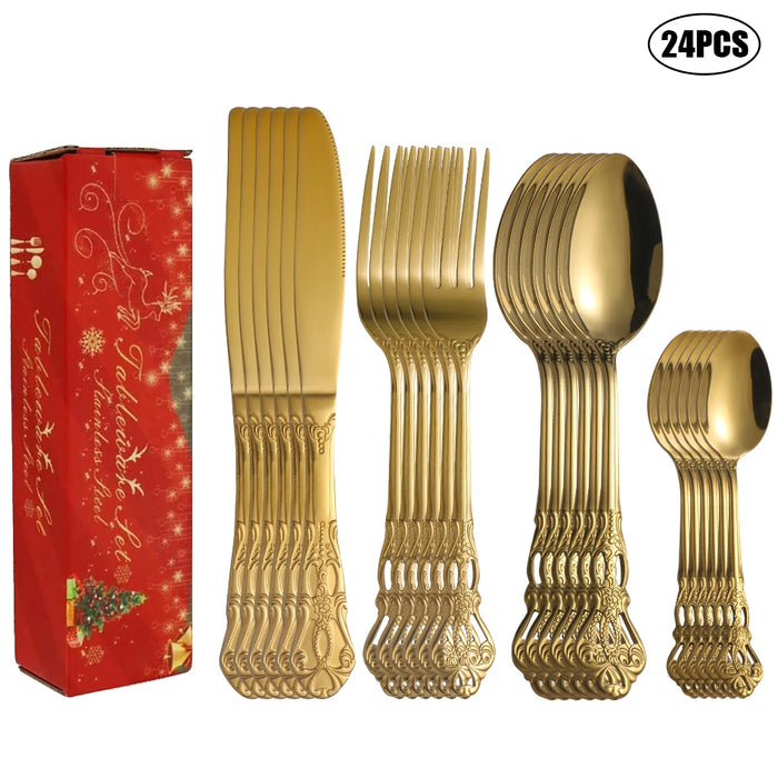 24 Piece Stainless Steel Cutlery Set For Family Hotel Party Christmas Tableware
