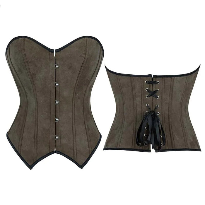 Army Green Steampunk Bustier Front Busk Back Tight Deep V-Neck Strapless Velvet Corset Top