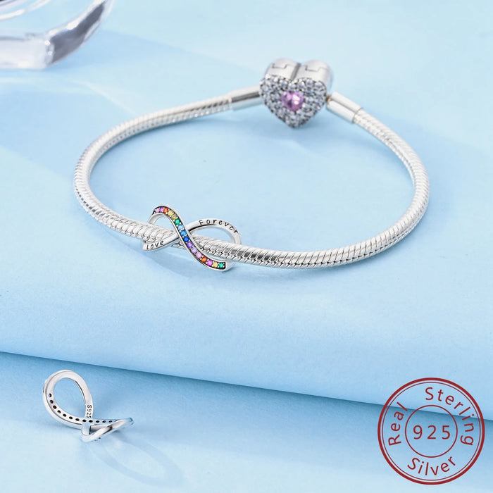 925 Sterling Silver Love Forever Charms Pendant Fits Bracelet Women Diy Gift