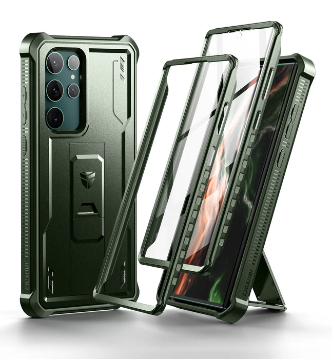 For Samsung Galaxy S23 5G Kickstand With Two Front Frames 360 Degree Full Body Bumper Military Grade Armor Shockproof Shell Case