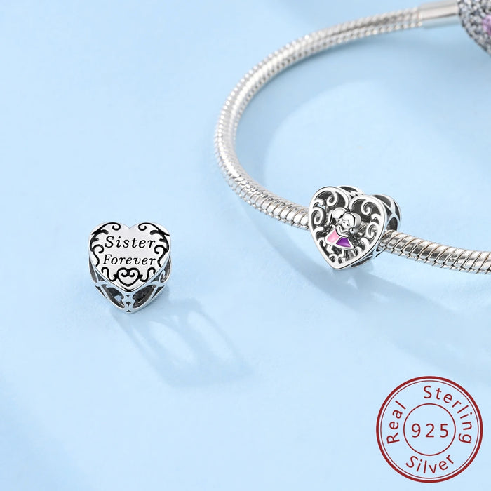 925 Sterling Silver Forever Sisters Charms Fits Bracelets & Necklaces Diy Jewelry For Women