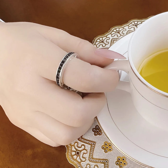 925 Sterling Silver Single Row Black Ring Europe Style Glam Fashion For Women