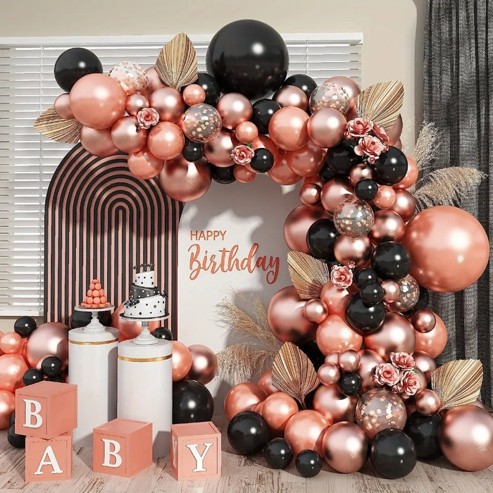 136Pcs Rose Gold Black Balloon Arch Set Balloon Wreath Set Women'S Birthday Bride Wedding Party Decoration Supplies