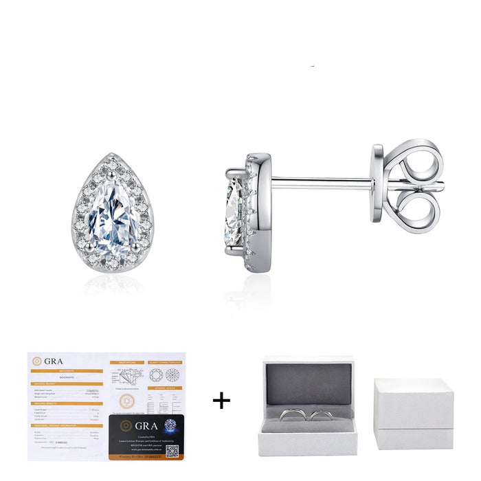 925 Sterling Silver Pear Moissanite Stud Earrings For Women