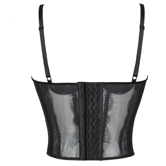 Mesh Lace Plus Size Corset With Spaghetti Straps & G-String 9 Plastic Bones Hook Adjust S-Xxxl