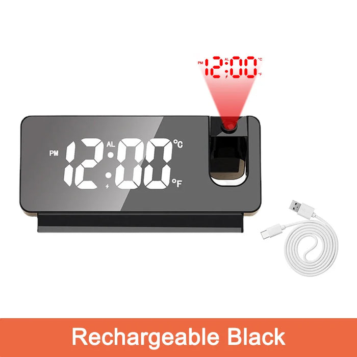 Digital Projection Alarm Clock Rechargeable 180 Degree Rotation Large Led Display