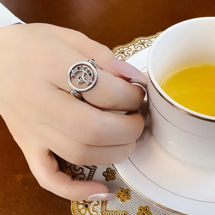 925 Sterling Silver Star & Moon Gold Ring For Women Bohemian Collection