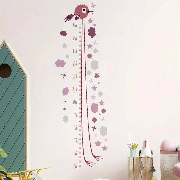 2 Piece Pvc Self Adhesive Height Stickers For Room Decor With Funny Long Leg Bird Pattern Wall Decals For Kids Room