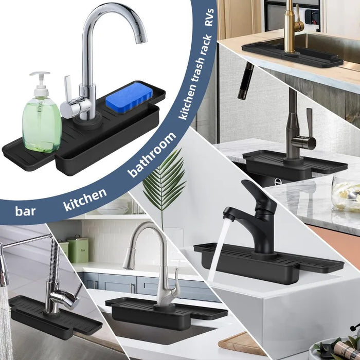 Silicone Sink Faucet Splash Guard And Sponge Holder For Kitchen And Bathroom