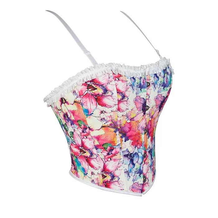 Summer Lace Trim Bustier Corset Plus Size S-Xxl Spaghetti Strap Cropped Top