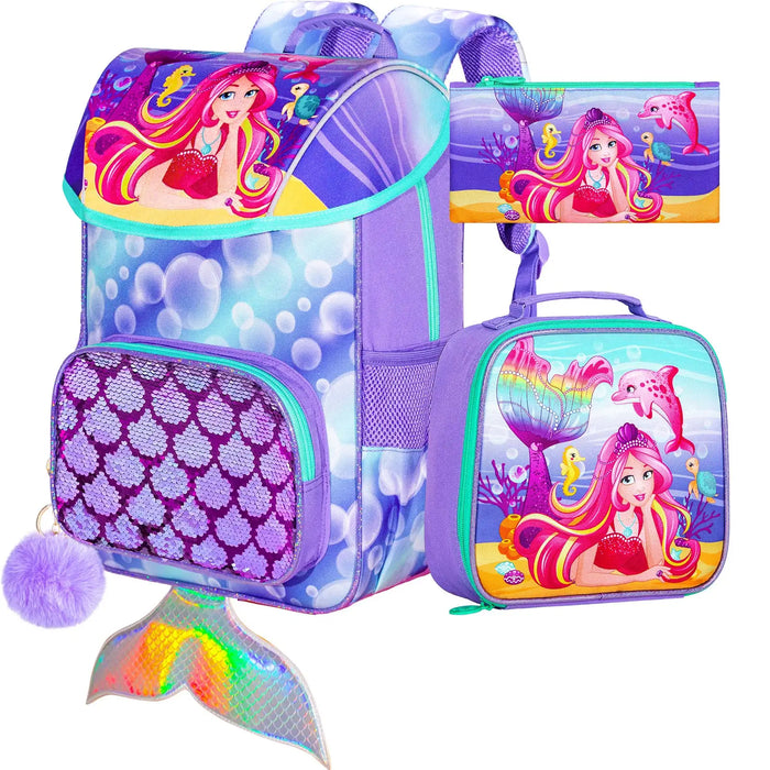 3 Piece Mermaid Backpack Set For Kids