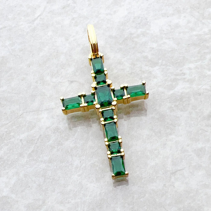 925 Sterling Silver Green Stone Cross Pendant Jewelry For Women