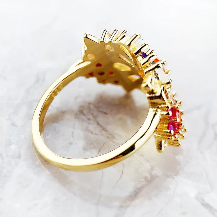 925 Sterling Silver Boho Colourful Flowers Ring For Women