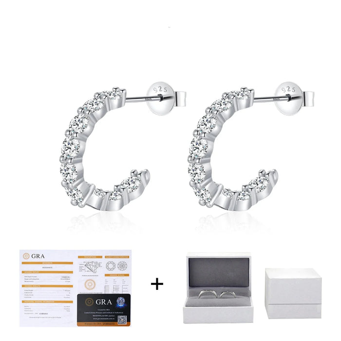 925 Sterling Silver Dazzling C-Shaped Moissanite Earrings In For Women