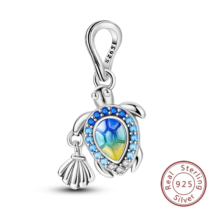 925 Sterling Silver Summer Turtle Shell Charm Pendant Fits Bracelets & Necklaces Diy Gift