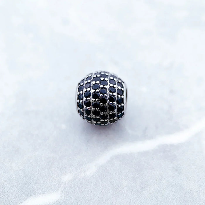 925 Sterling Silver Micro Pave Black Crystal Zircon Ball Charm Bead For Diy Jewelry Making