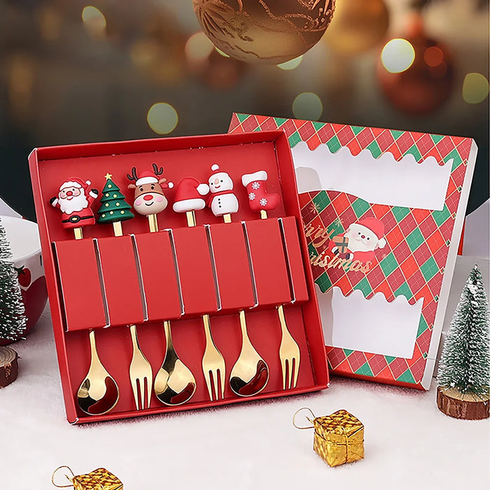 Christmas Cutlery Set With Elk Design 6 Piece