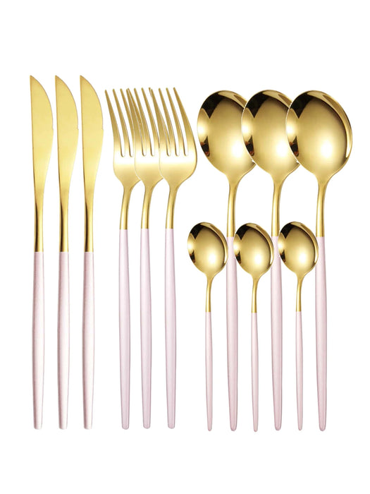 12 Piece Stainless Steel Cutlery Set With Steak Knives And Dessert Spoons