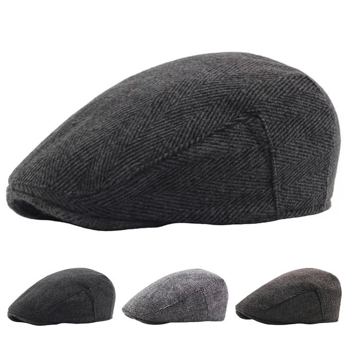 Coarse Grain Fluff Newsboy Cap For Men Autumn / Winter Herringbone Beret