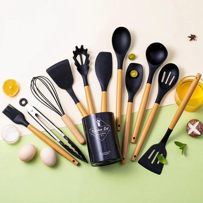 12 Piece Silicone Kitchen Utensil Set With Pp Handles