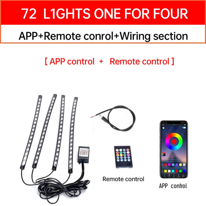 12V Led Motorcycle Atmosphere Foot Light Remote Control Waterproof