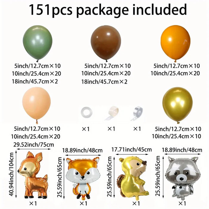 151Pcs Woodland Animal Balloon Garland Set Forest Animal Birthday Party Neutral Reveal Party Jungle Decoration Theme Party