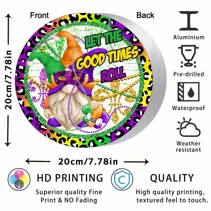 Good Times Roll Gnome Wreath Sign Mardi Gras