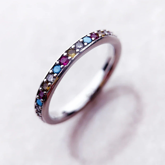 925 Sterling Silver Boho Stone Ring Colourful European Style Elegant For Women
