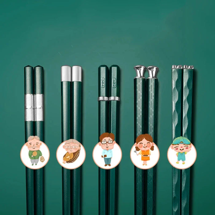 5 Pairs Stainless Steel Asian Chopsticks Set