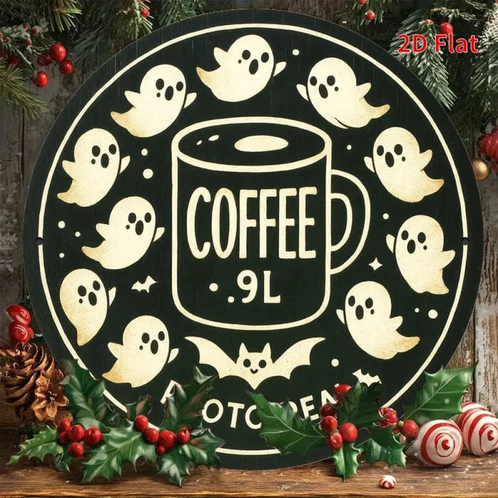 2D Flat Retro Round Iron Sign Coffee & Ghosts For Bedroom / Dining Room