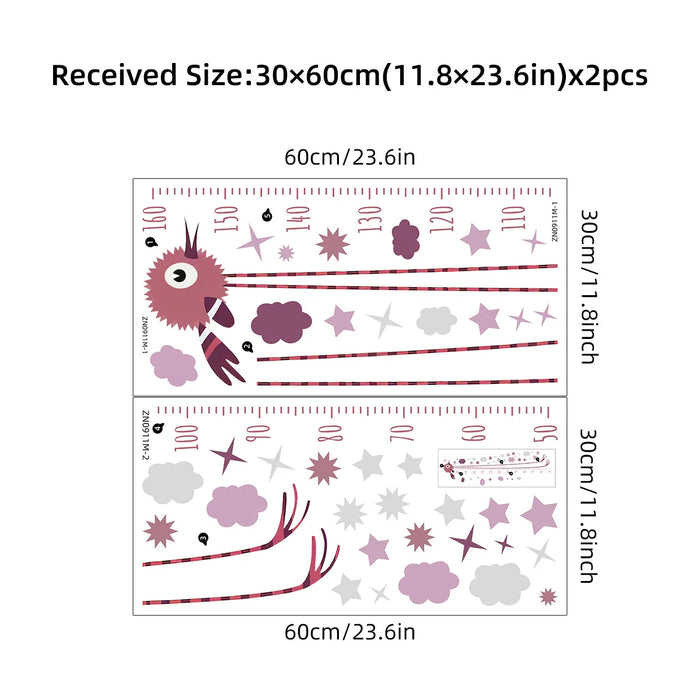 2 Piece Pvc Self Adhesive Height Stickers For Room Decor With Funny Long Leg Bird Pattern Wall Decals For Kids Room