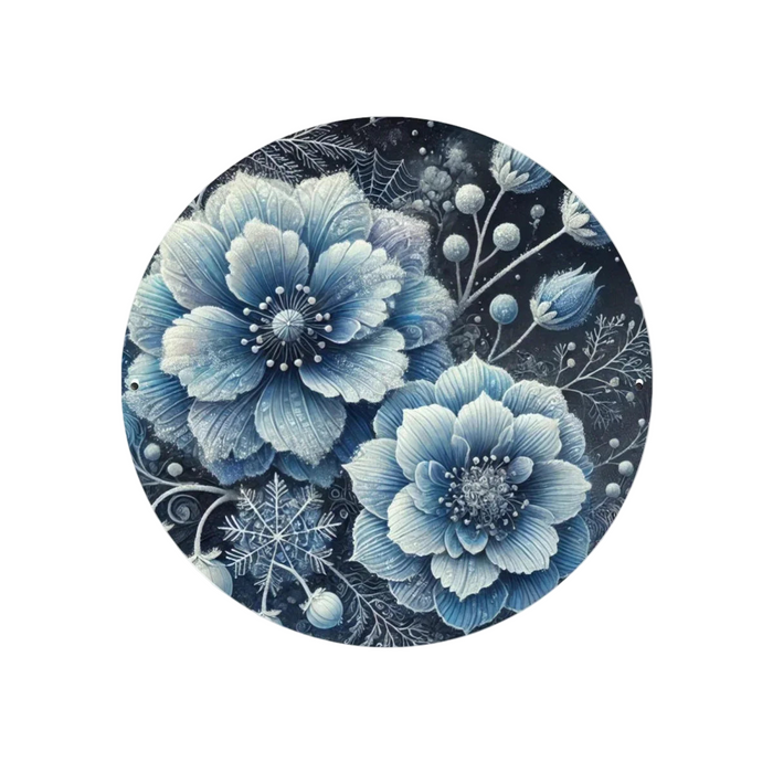 Blue Floral Wall Art 8X8 Inch Inch Iron Round Hanging Picture Garden Decor