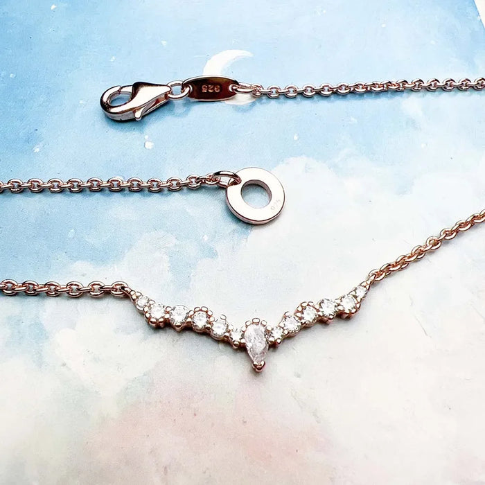 925 Sterling Silver Rose Gold Ice Crystal Necklace Fashion Jewelry For Women