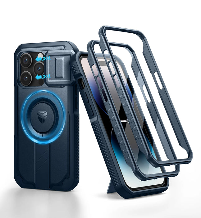 For Iphone 14 Pro Rugged Armor Shockproof Case With Built-In Sliding Camera Case And Built-In Screen Protector Kickstand
