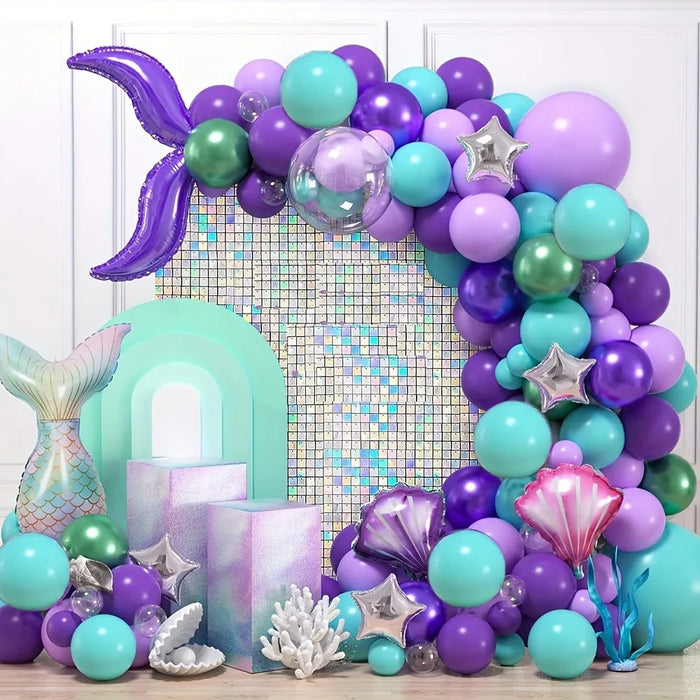 127Pcs Mermaid Balloon Garland Set - Matte Blue And Purple Suitable For Birthday Parties Summer Celebration Decoration