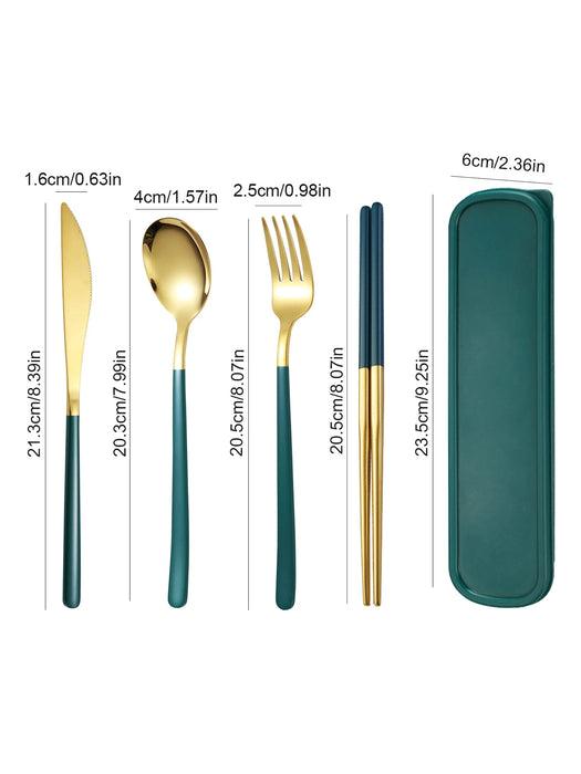 4 Piece Stainless Steel Tableware Set For Students Portable Cutlery Kit