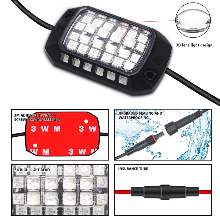 Rgb 3D Lens Led Rock Lights Remote Control Offroad / Atv / Jeep / Car