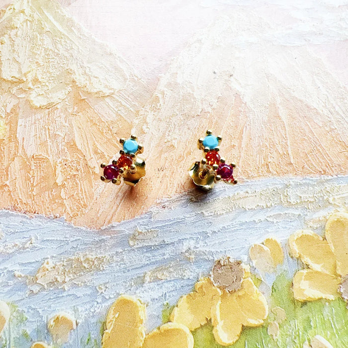 925 Sterling Silver Colourful Stone Ear Studs For Women