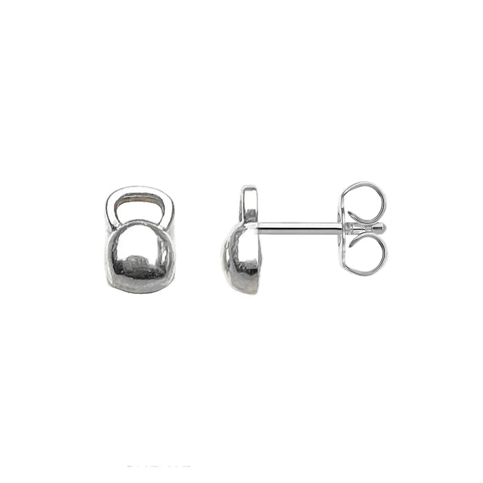925 Sterling Silver Sporty Glam Kettlebell Stud Earrings