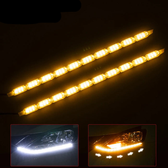 2Pcs Flexible Drl Led Daytime Running Lights Yellow Turn Signal 12V