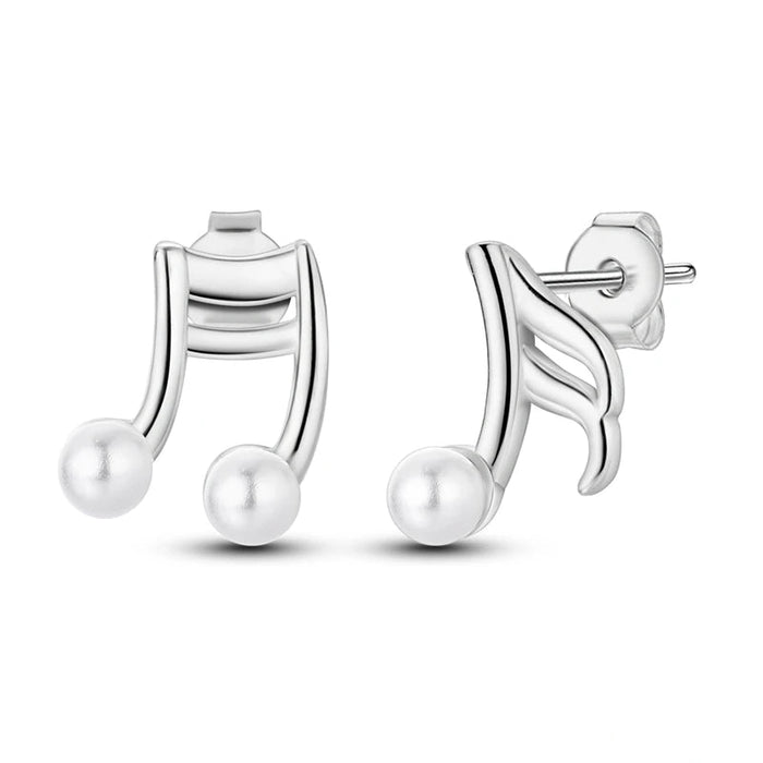 925 Sterling Silver Pearl Earrings With Musical Notes Fine Jewelry For Women