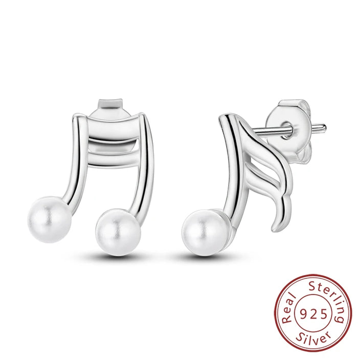 925 Sterling Silver Pearl Earrings With Musical Notes Fine Jewelry For Women