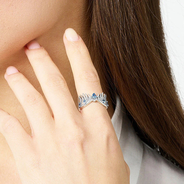 925 Sterling Silver Blue Stone Phoenix Wing Ring