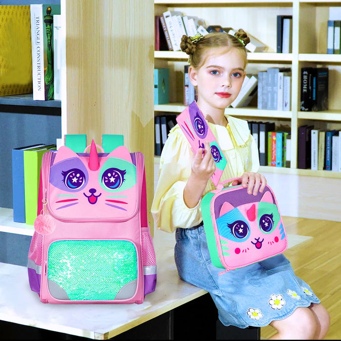 3 Piece Unicorn Dinosaur Backpack Set For Girls