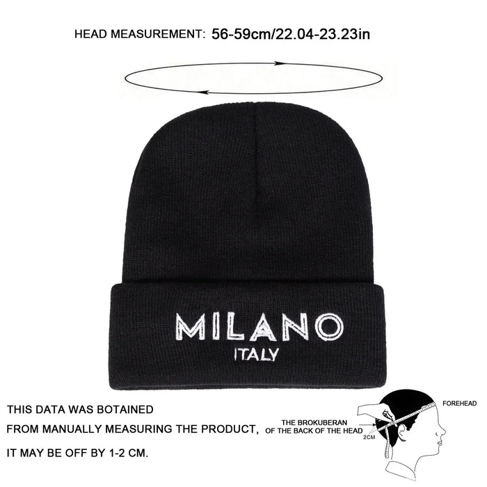 Stylish Unisex Embroidered Beanie Hat For Autumn / Winter Milano Italy Letter Design