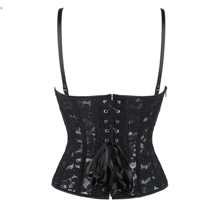 Alluring Black Mesh Corset With Removable Straps Lace-Up Design And Zipper Closure Plus Size Xs-Xxl